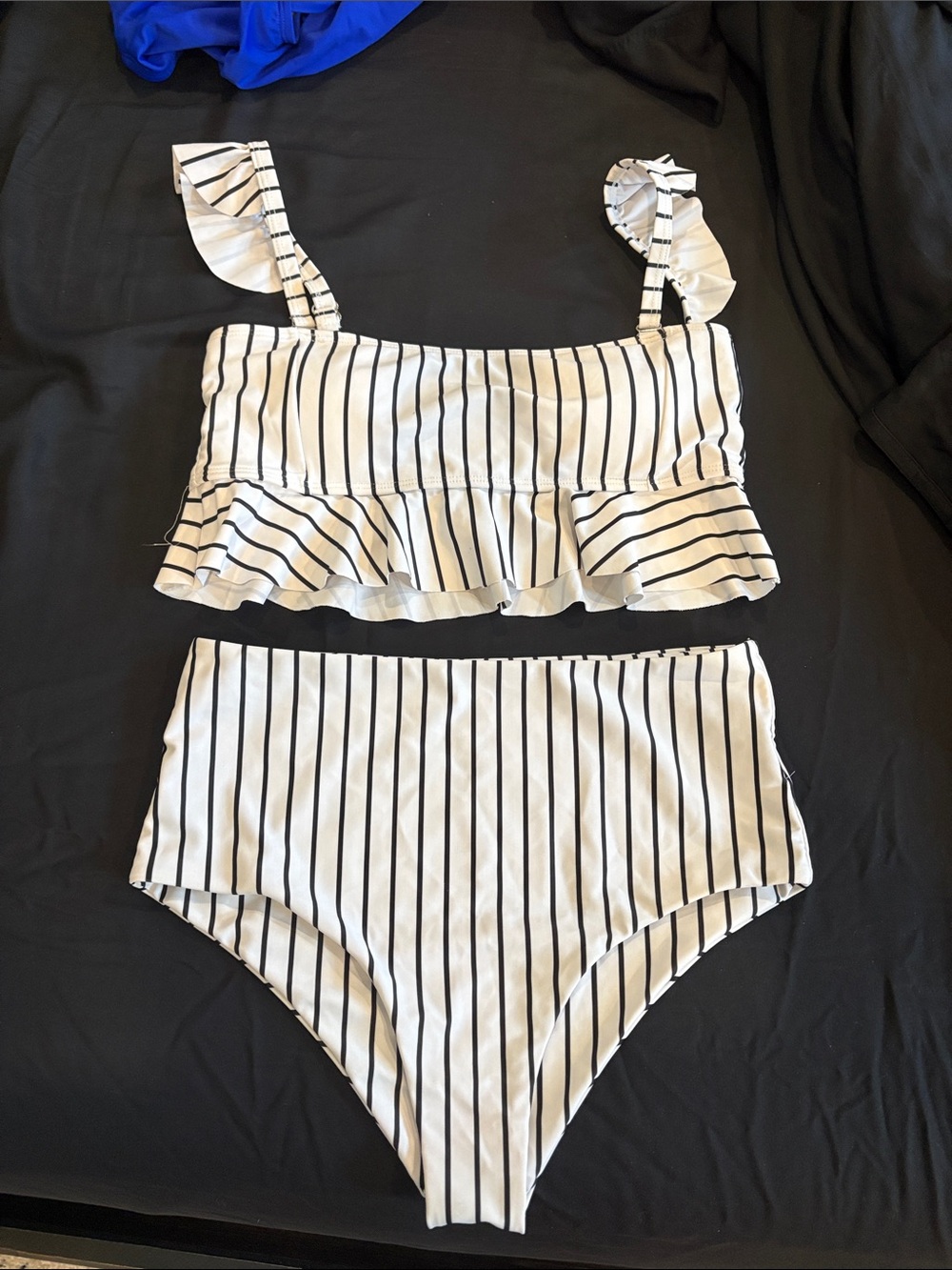 Striped Black & White Ruffle Kids Swim Set